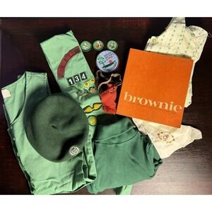 Vintage 1970's Girl Scouts Uniform Lot Badge Sash Beret Handbook Brownies Junior